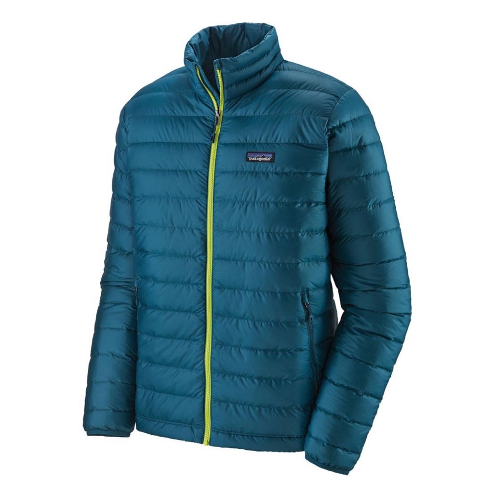 Patagonia down sweater crater blue with neon zipper. Men’s SMALL. Rare
